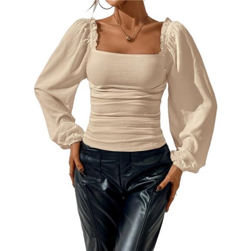 Puff Sleeve Tops for Women Long Sleeve, Long Sleeve Corset Top, Square Collar
